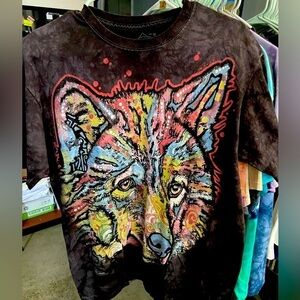 Mens brown tie dye wolf T Shirt sz: M The Mountain
